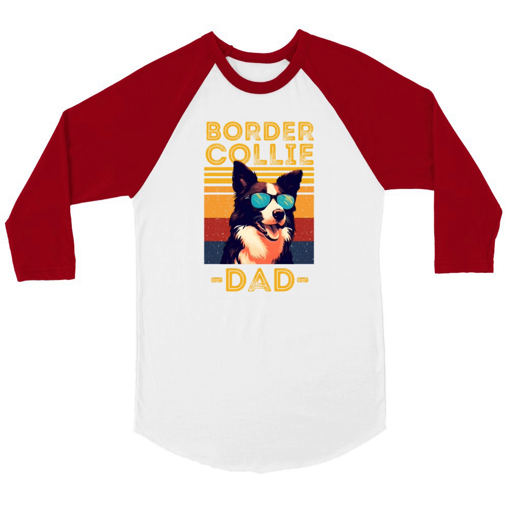 Border Collie dad retro Unisex ¾ sleeve Raglan T-shirt