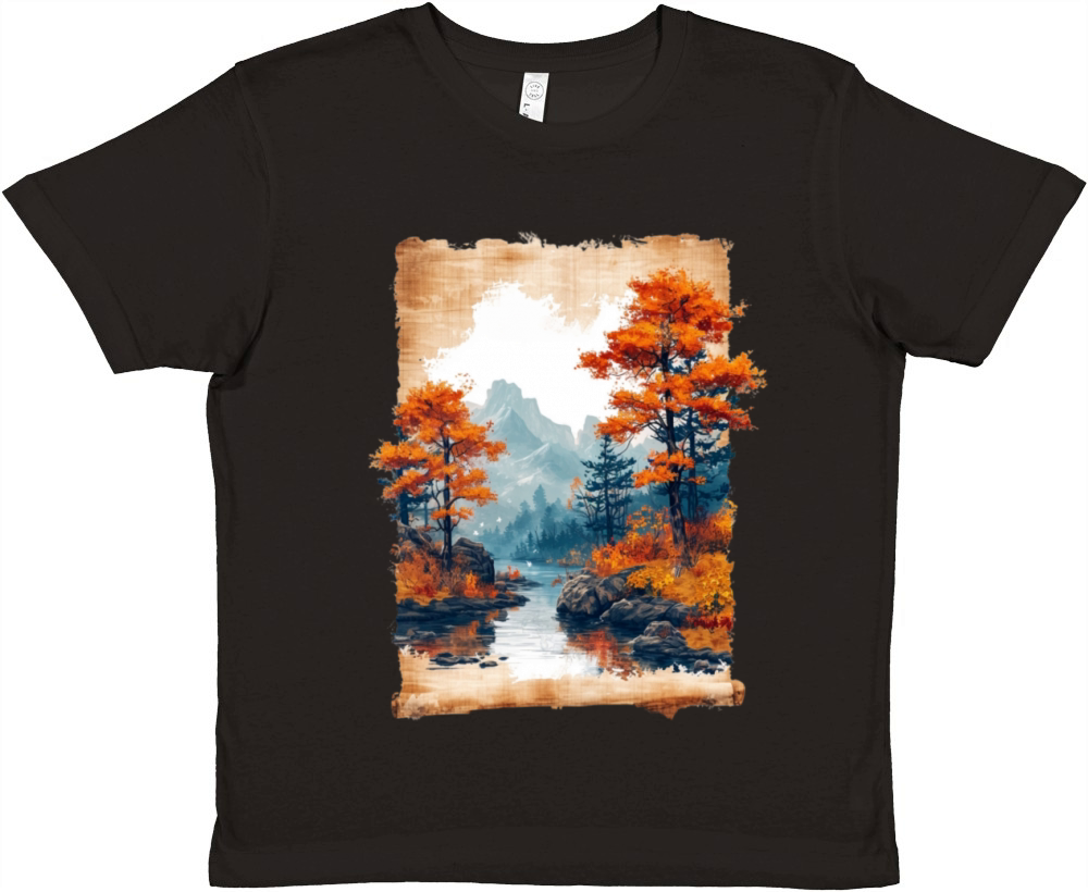 Classic Scenery Papyrus Scroll Onsen Japanese Art Premium Kids Crewneck T-shirt