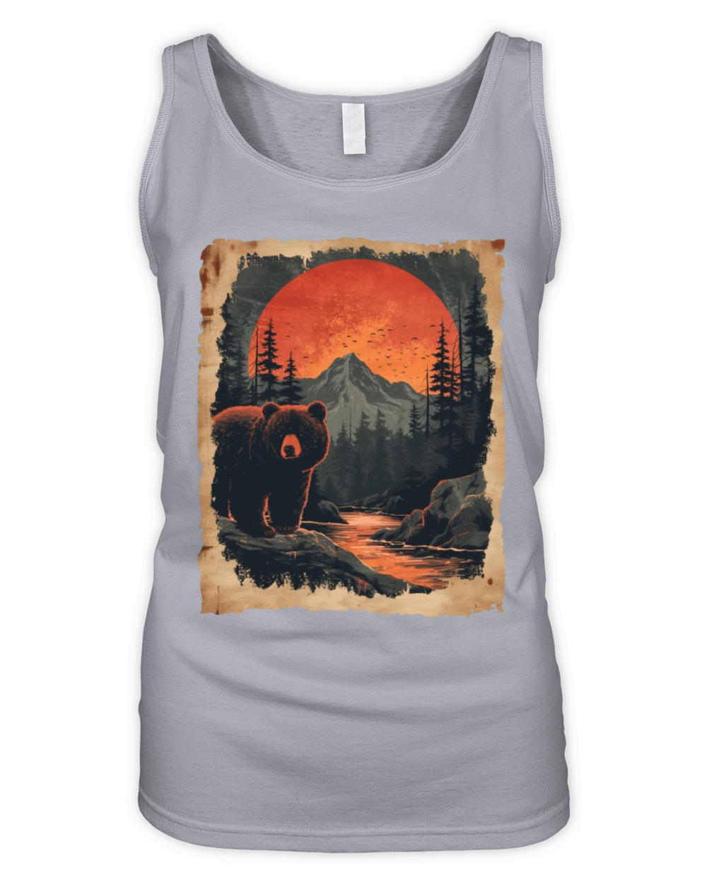 Sunset Scenery Papyrus Scroll Japanese Art Bear Organic Women's Tank Top