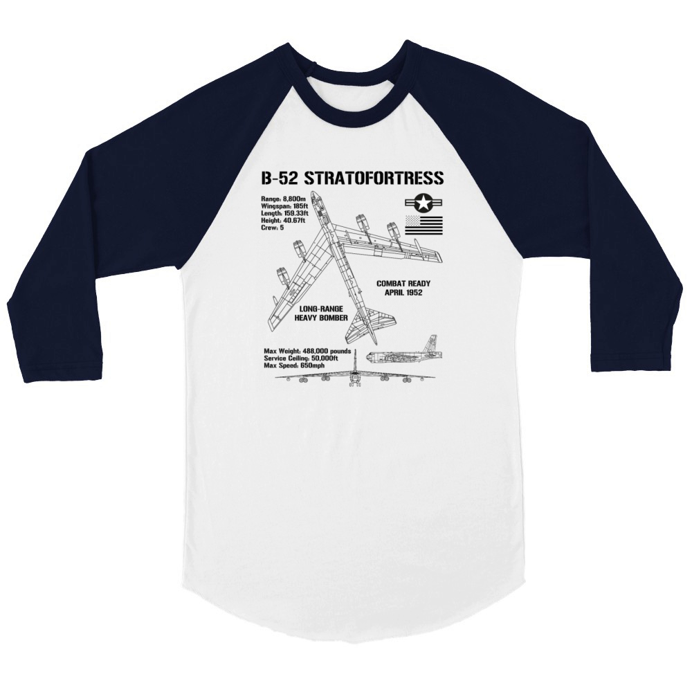 B-52 Stratofortress Specs Military Aircraft B52 Unisex ¾ sleeve Raglan T-shirt