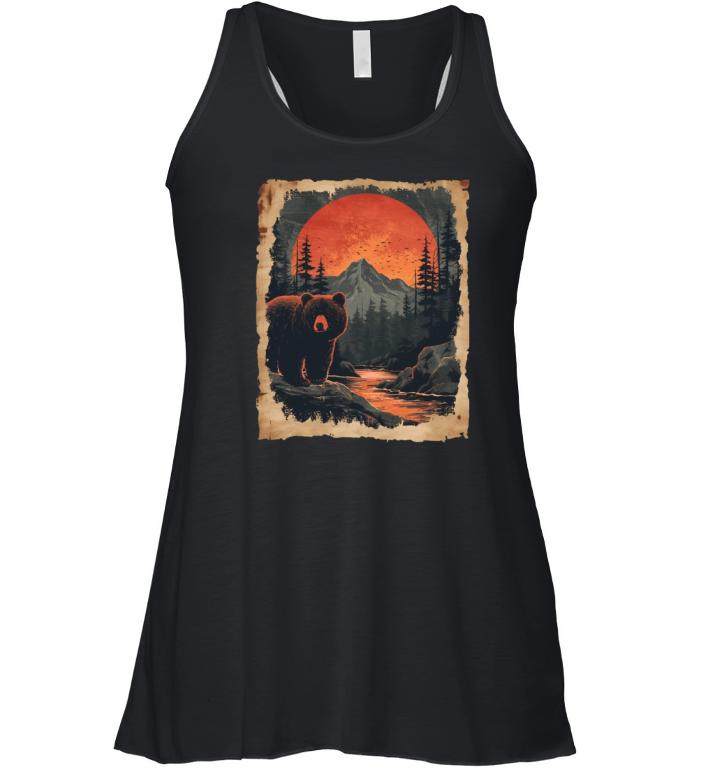 Sunset Scenery Papyrus Scroll Japanese Art Bear Women's Flowy Tank Top