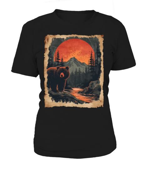 Sunset Scenery Papyrus Scroll Japanese Art Bear Women's T-Shirt
