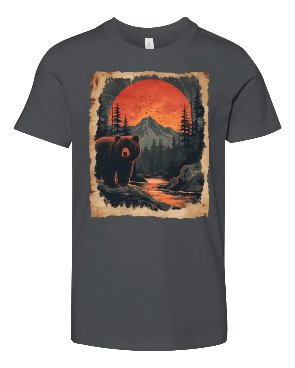 Sunset Scenery Papyrus Scroll Japanese Art Bear Youth Unisex Jersey Tee