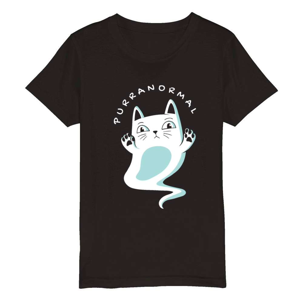 Cool Cat Ghost Animal Cartoon Organic Kids Crewneck T-shirt