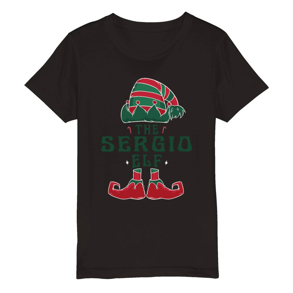 Sergio Elf Personalized Name Christmas Family Organic Kids Crewneck T-shirt