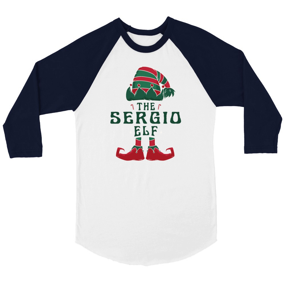 Sergio Elf Personalized Name Christmas Family Unisex ¾ sleeve Raglan T-shirt