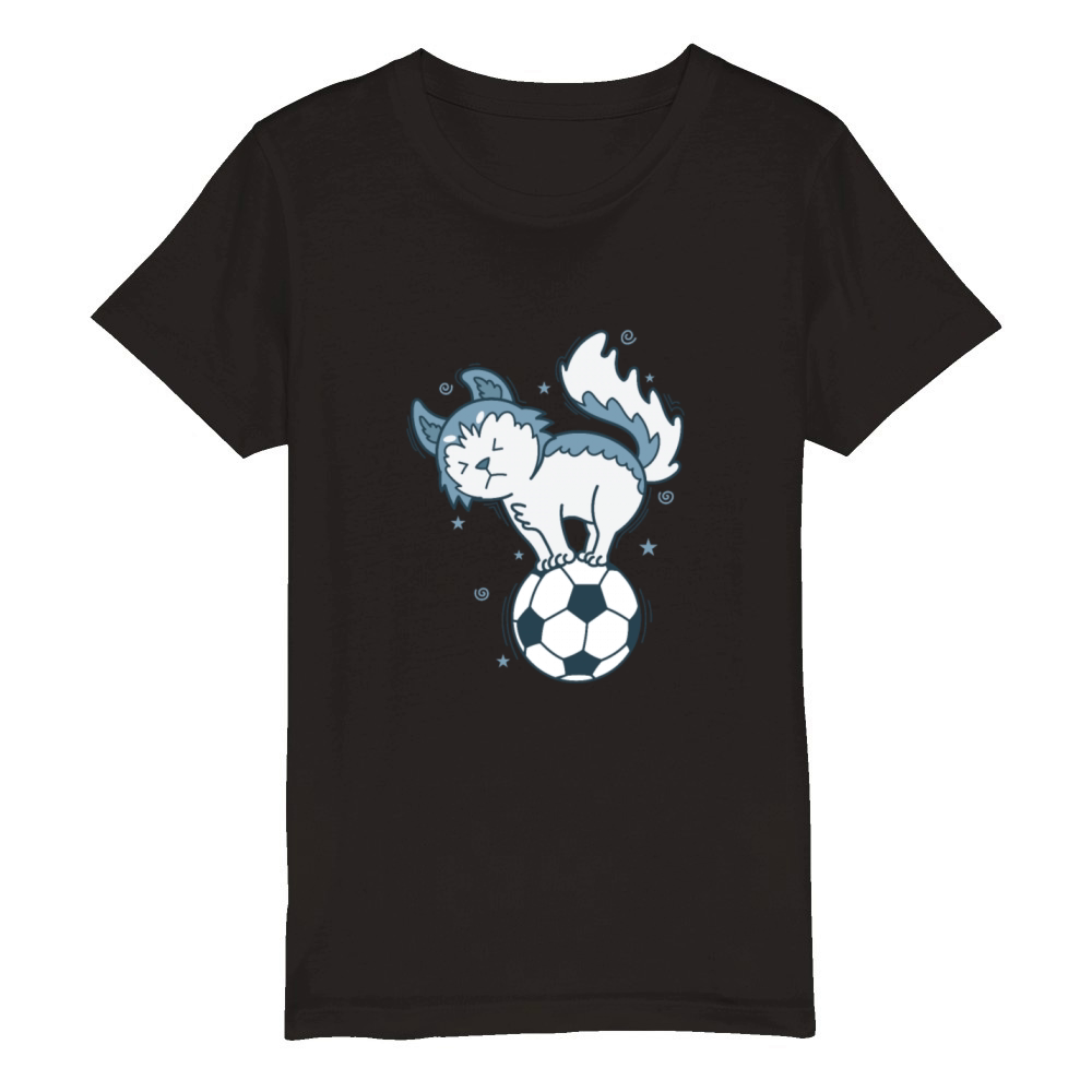 Husky sled Dog loves Soccer Snow Organic Kids Crewneck T-shirt