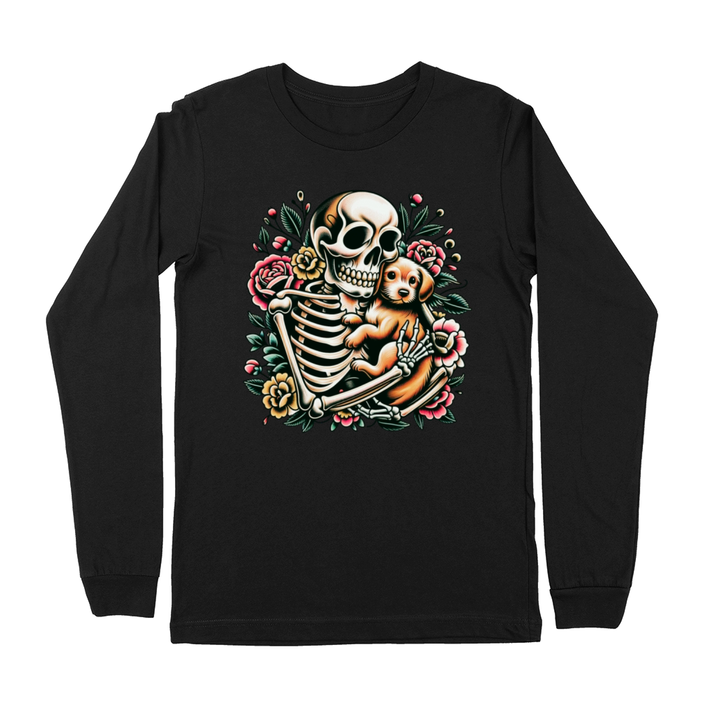 Skeleton Cute Puppy Dog Floral Old School Vintage Premium Long Sleeve