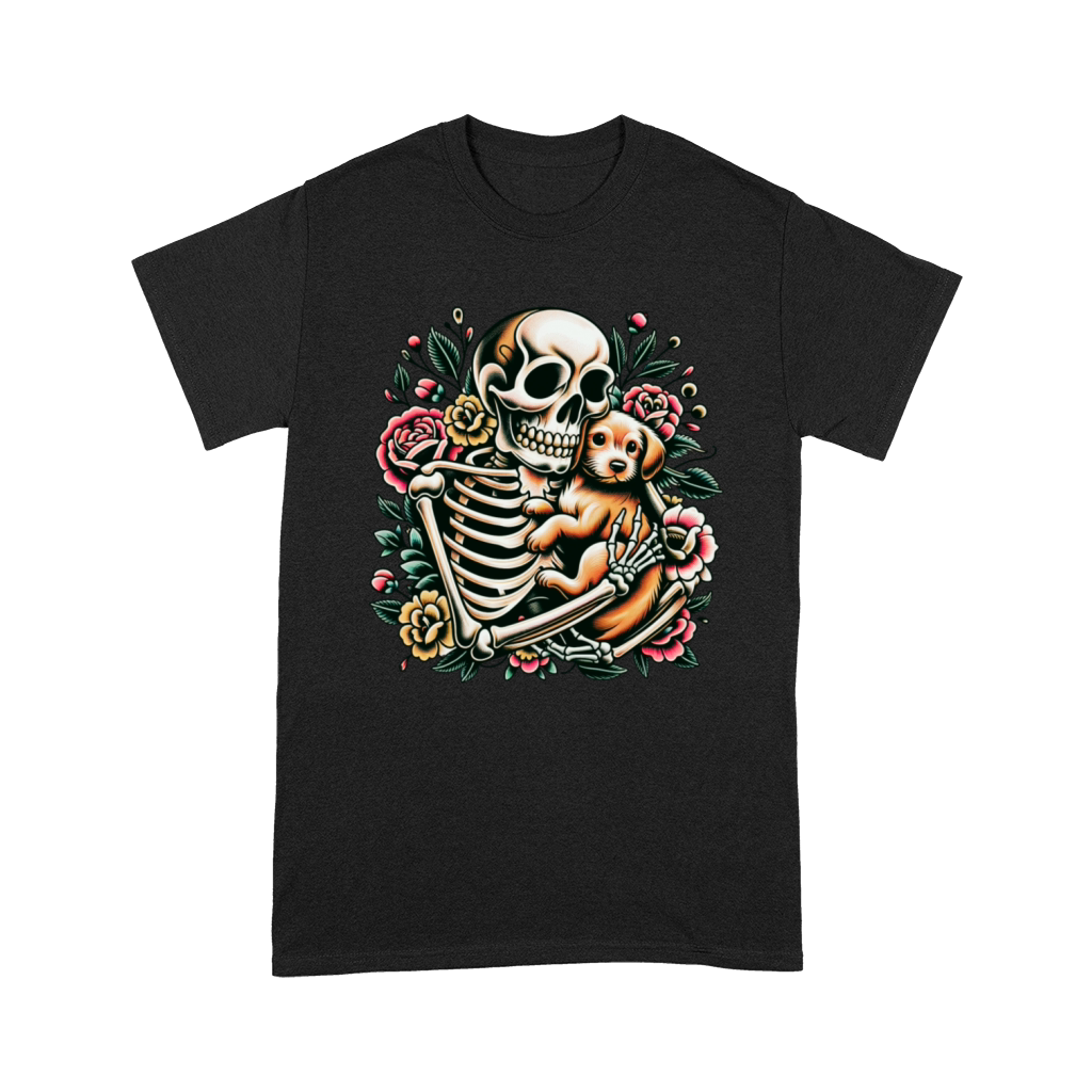 Skeleton Cute Puppy Dog Floral Old School Vintage Premium T-shirt