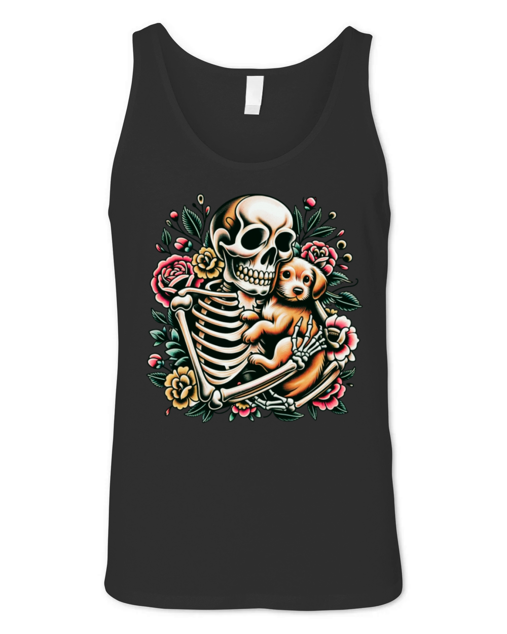 Skeleton Cute Puppy Dog Floral Old School Vintage Unisex Jersey Tank