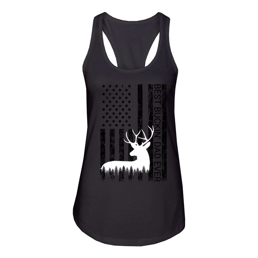 Best Buckin Dad Ever Vintage Deer Hunting America Women's Racerback Tank
