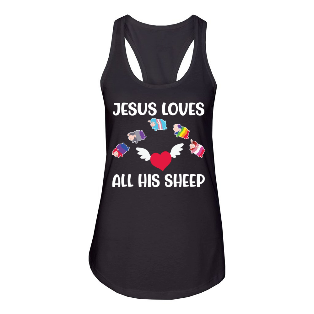 jesus loves all his sheep Women's Racerback Tank