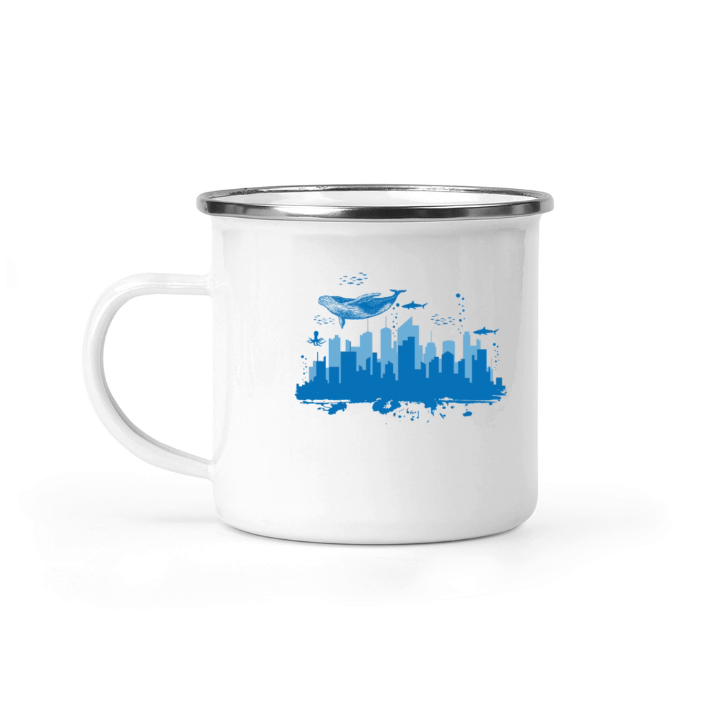 Skyline Underwater World with Blue Whale City Camping Mug