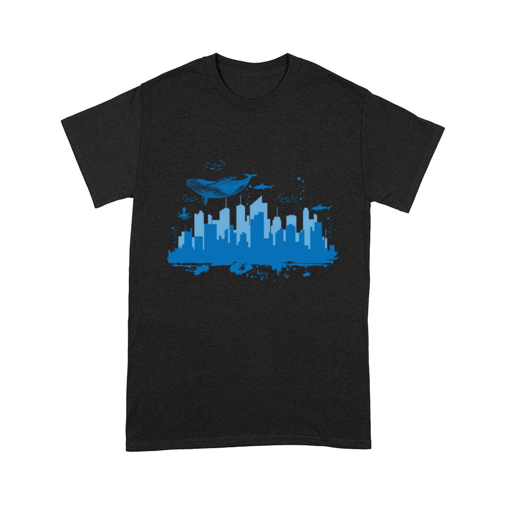 Skyline Underwater World with Blue Whale City Comfort T-shirt