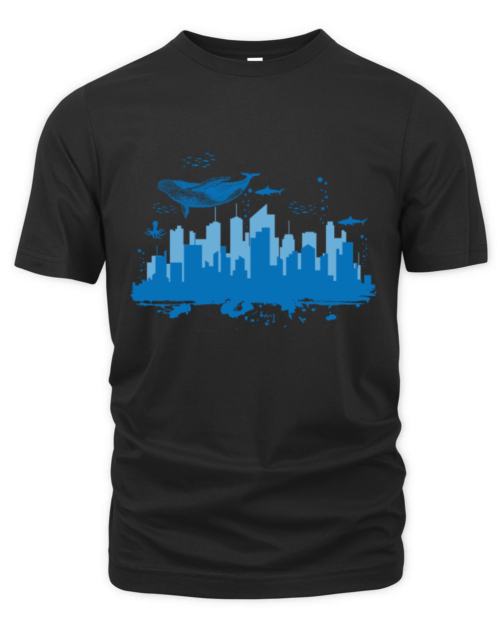 Skyline Underwater World with Blue Whale City Organic Unisex T-shirt