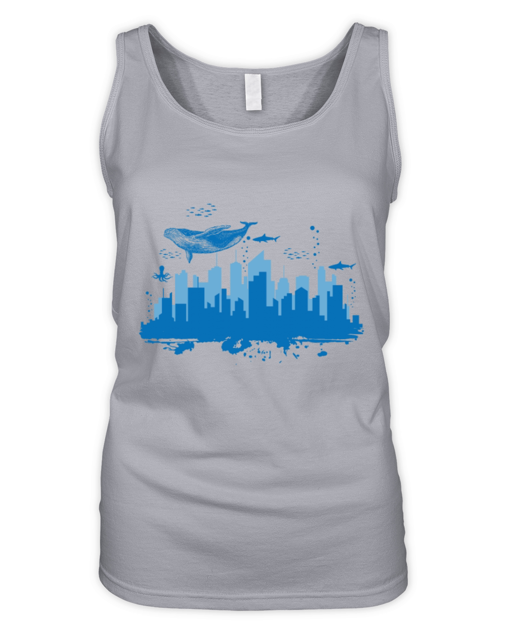 Skyline Underwater World with Blue Whale City Organic Women's Tank Top