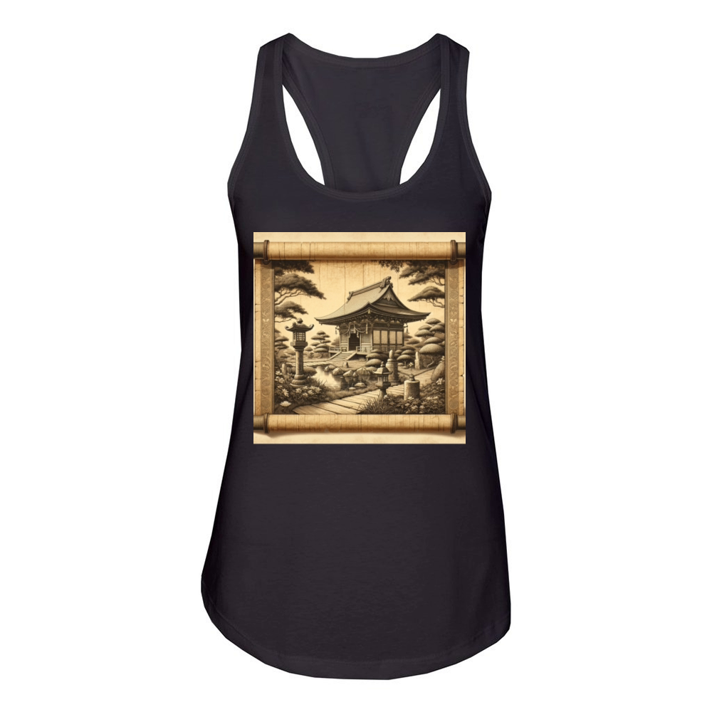 Classic Temple Shrine Scenery Papyrus Scroll Women's Racerback Tank