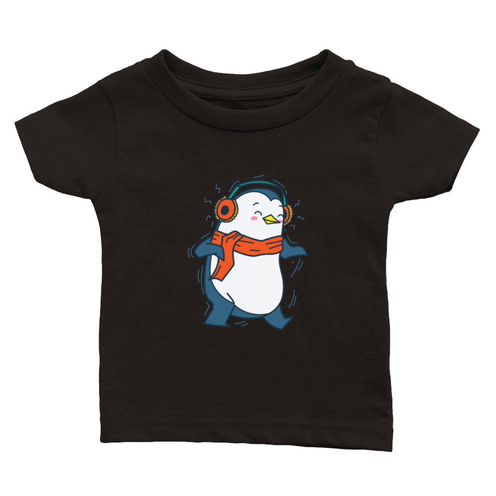 Penguin listening to Music with Headphones Antarct Classic Baby Crewneck T-shirt
