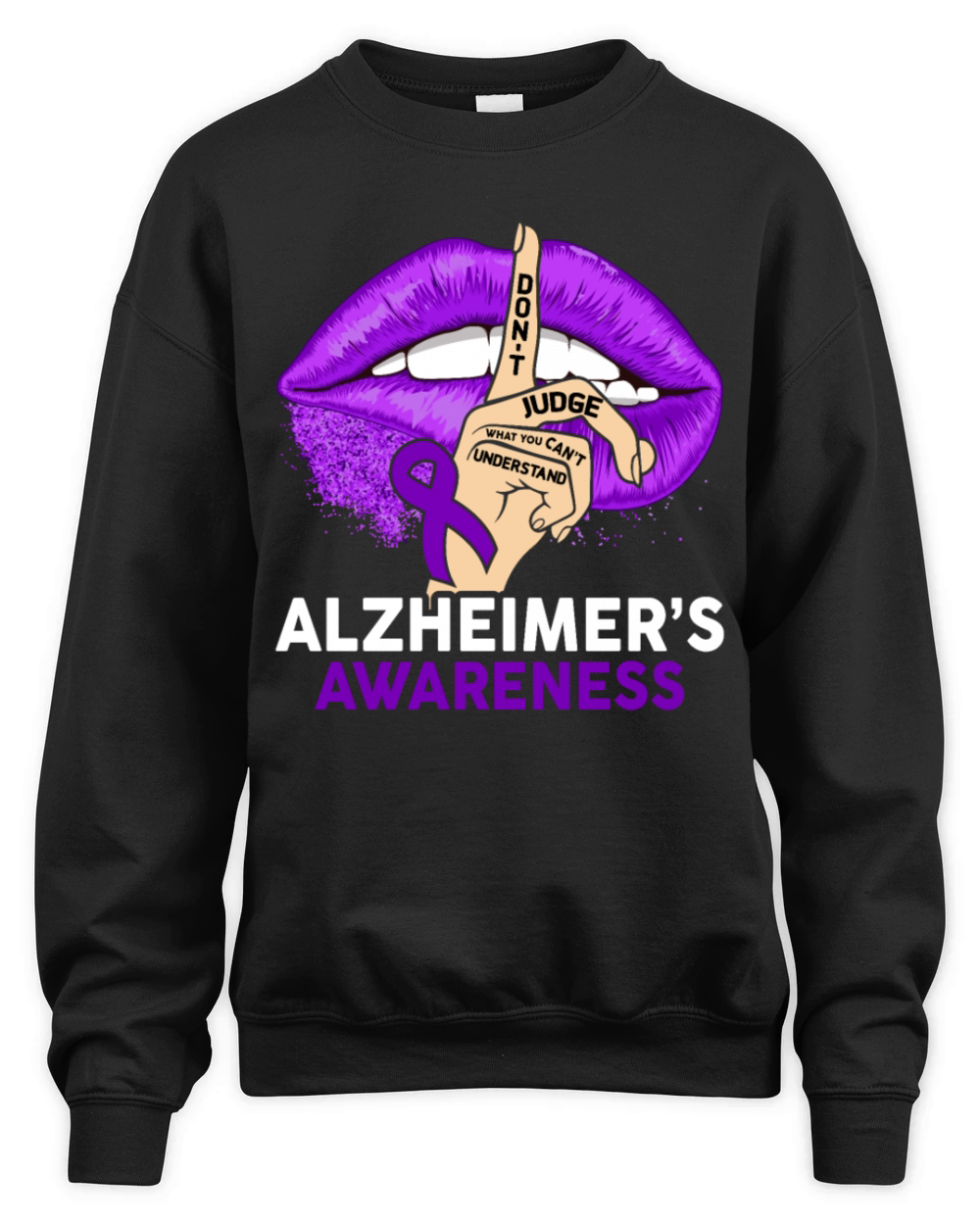 Understand Alzheimers Purple Ribbon Unisex Premium Crewneck Sweatshirt