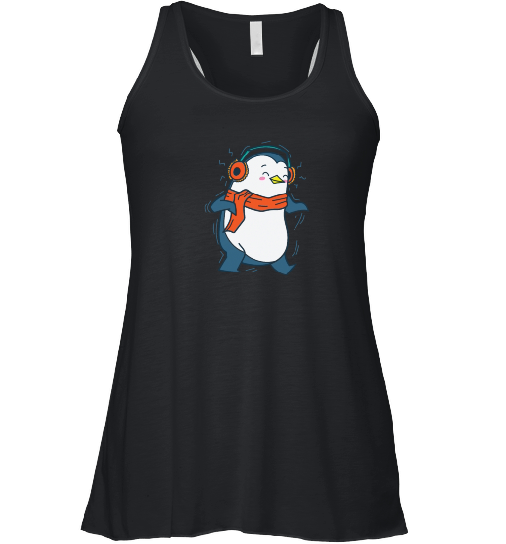 Penguin listening to Music with Headphones Antarct Women's Flowy Tank Top