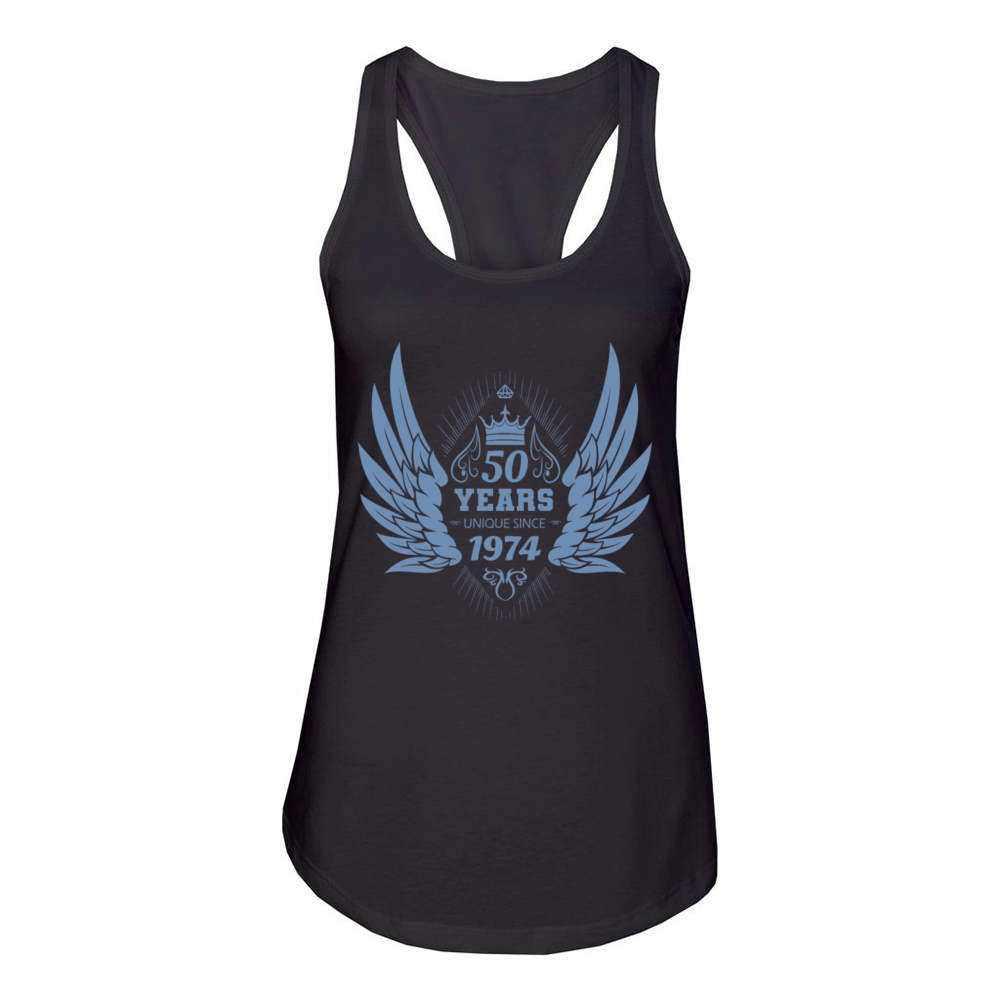 50th birthday vintage 1974 angel wings Women's Racerback Tank