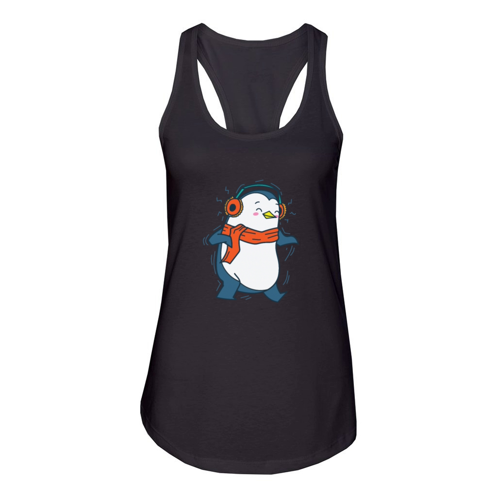 Penguin listening to Music with Headphones Antarct Women's Racerback Tank