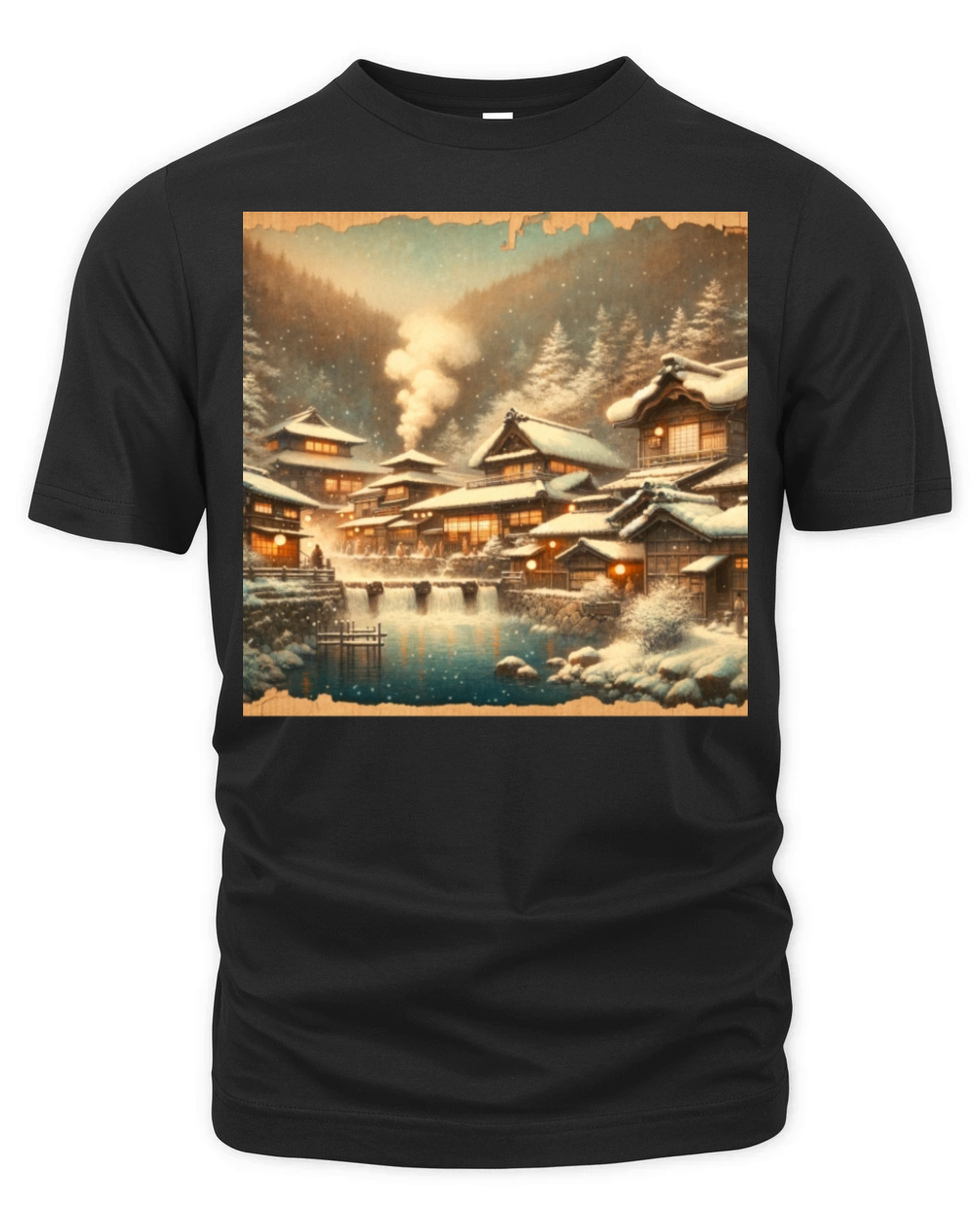 Classic Scenery Papyrus Scroll Onsen Japanese Art Organic Unisex T-shirt