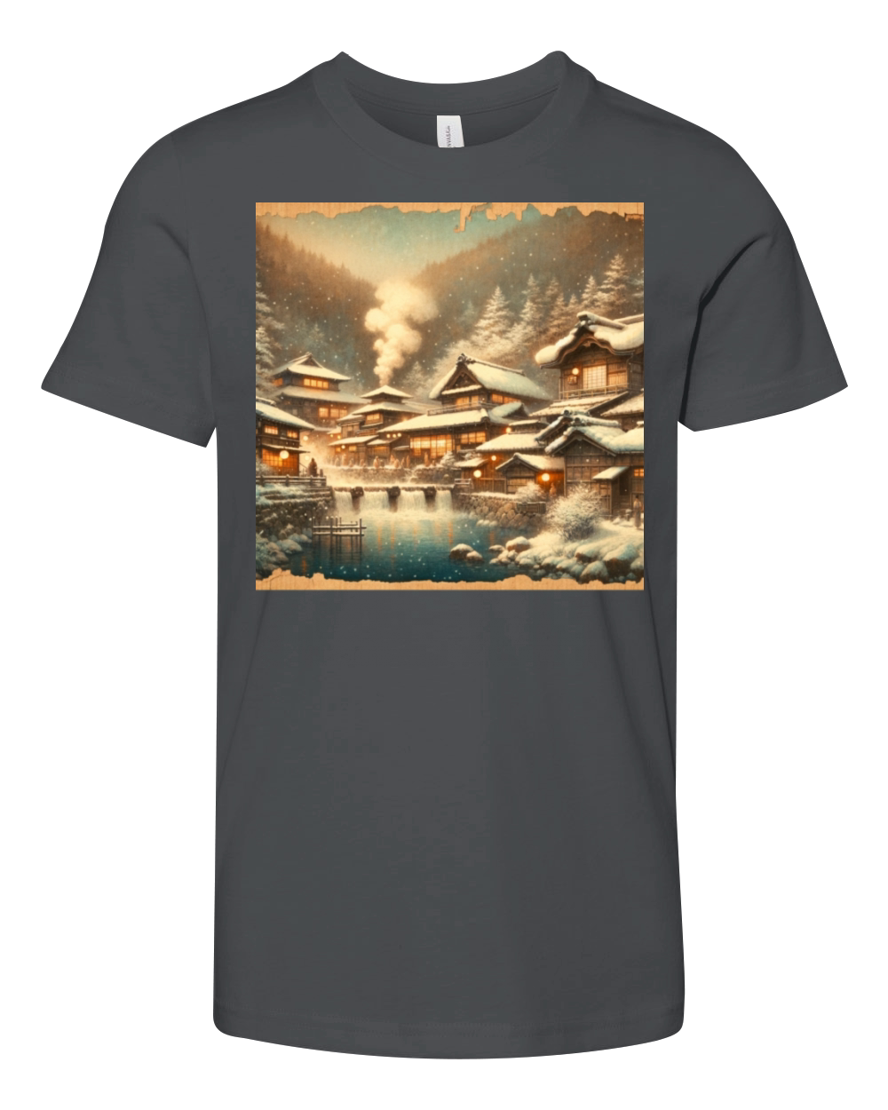 Classic Scenery Papyrus Scroll Onsen Japanese Art Youth Unisex Jersey Tee