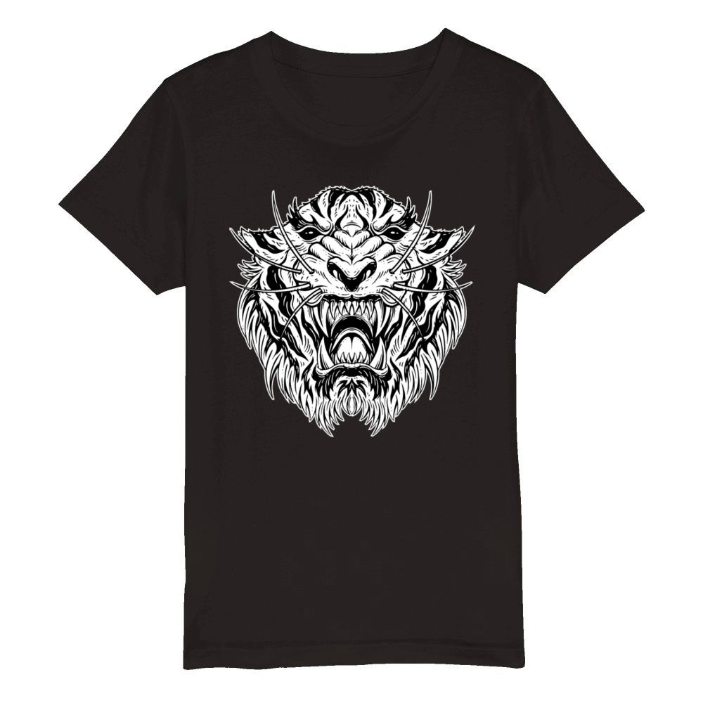 Dark Tiger Head Organic Kids Crewneck T-shirt
