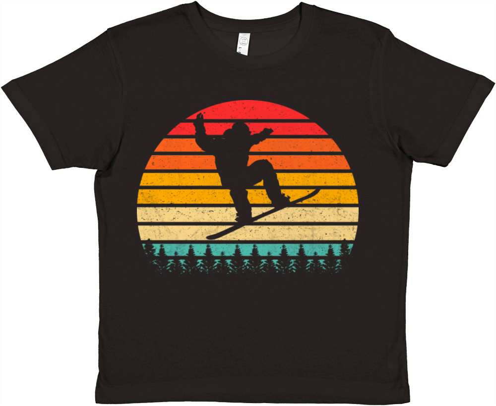 Vintage Sunset Snowboarding Winter Retro Premium Kids Crewneck T-shirt
