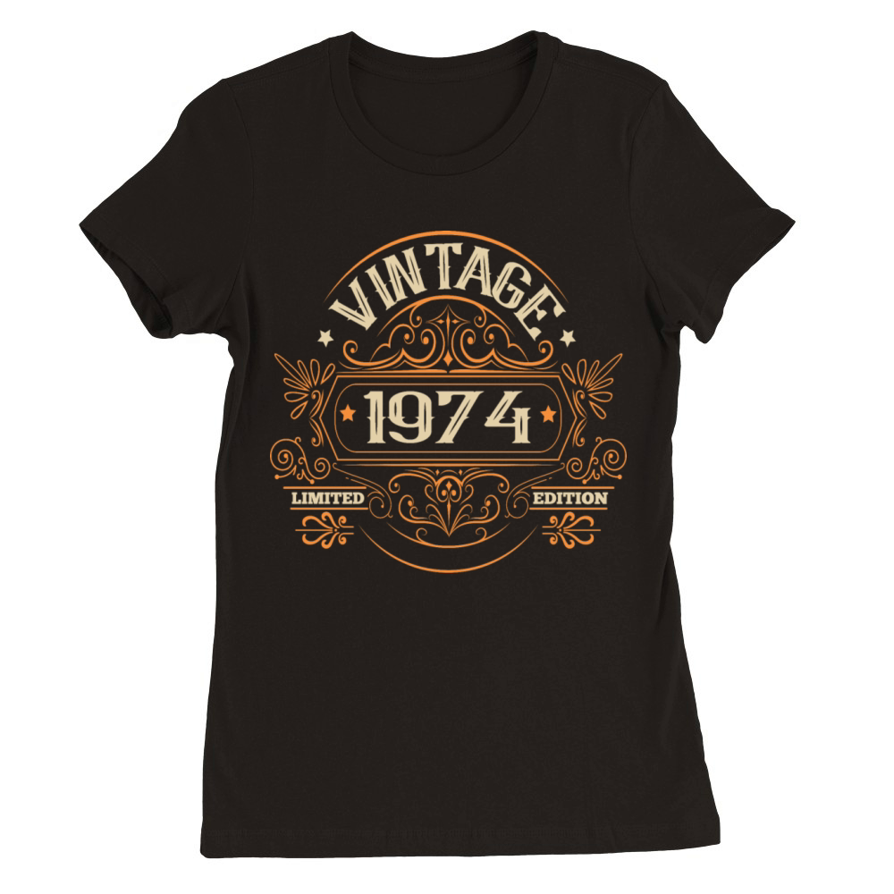 Vintage 1974 Birthday Royal with Ornaments Premium Womens Crewneck T-shirt