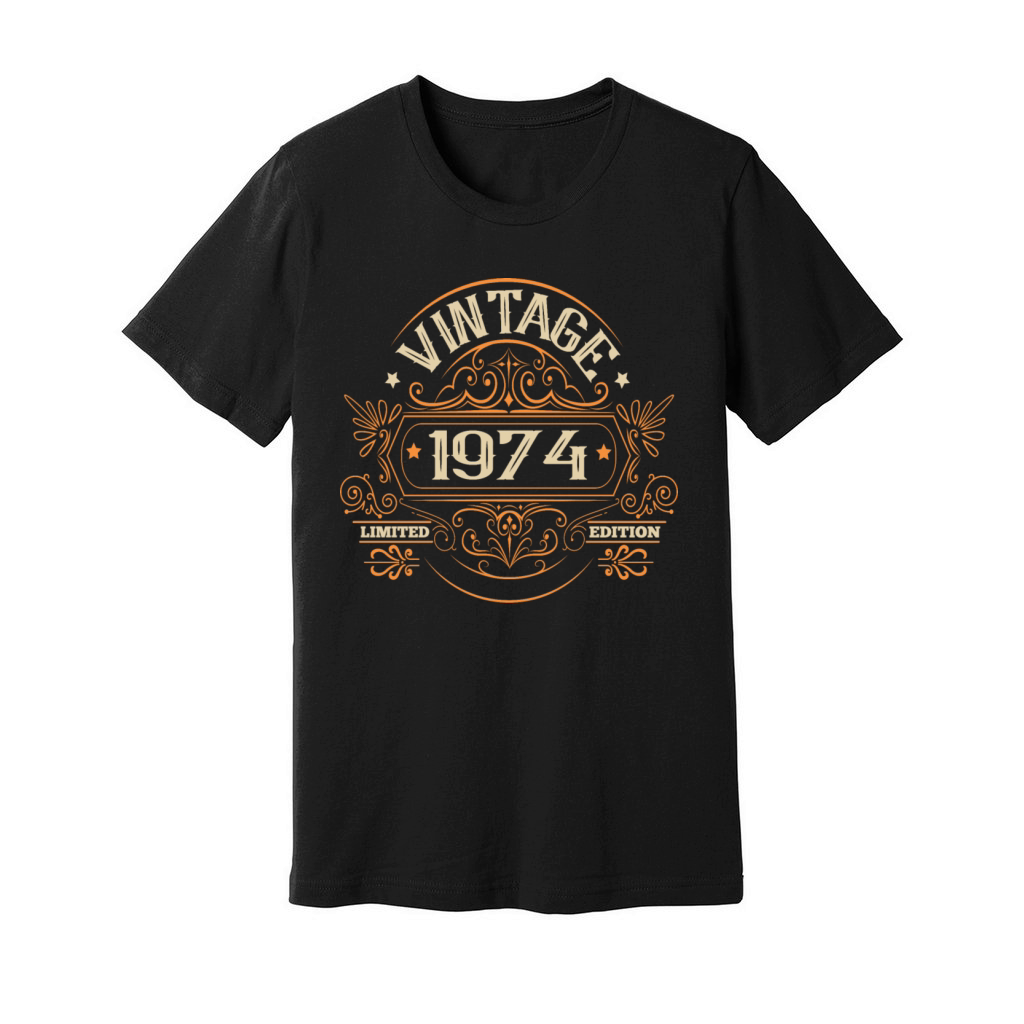 Vintage 1974 Birthday Royal with Ornaments Unisex Jersey Tee