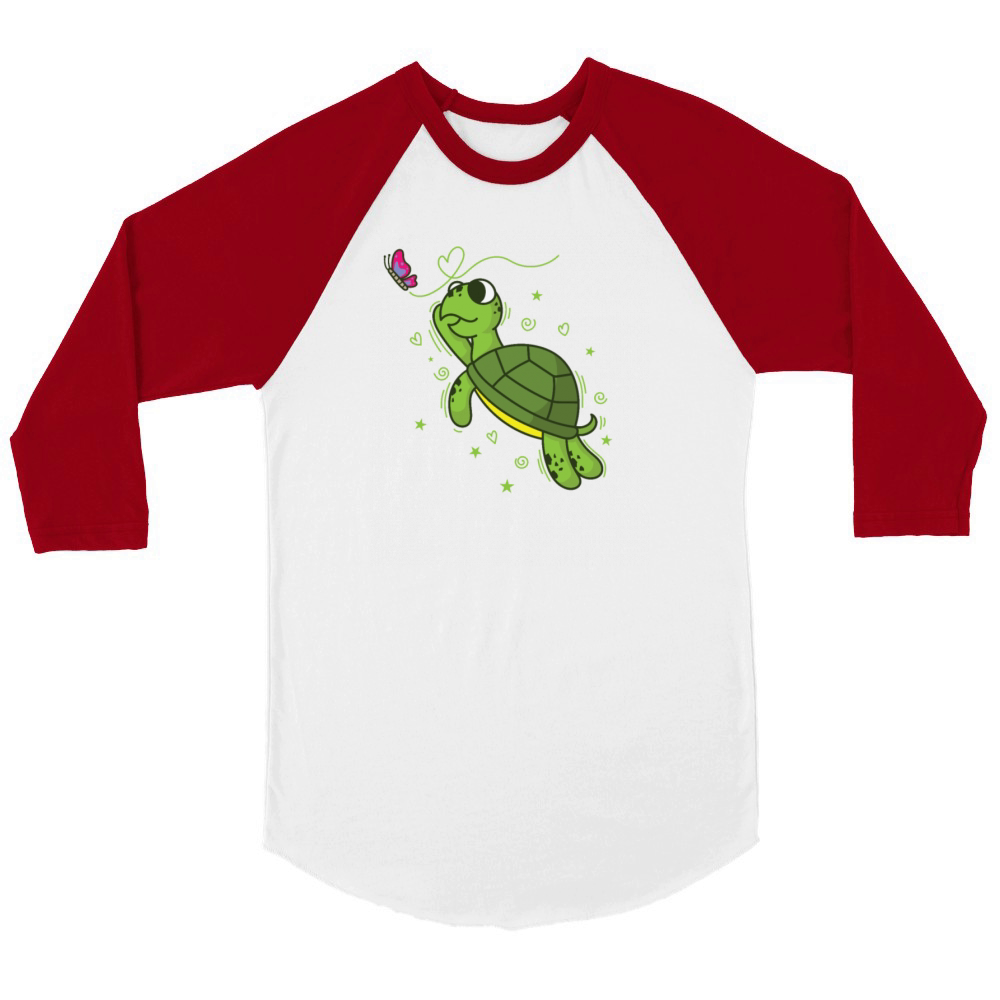 Turtle with Butterfly Reptile Water Unisex ¾ sleeve Raglan T-shirt