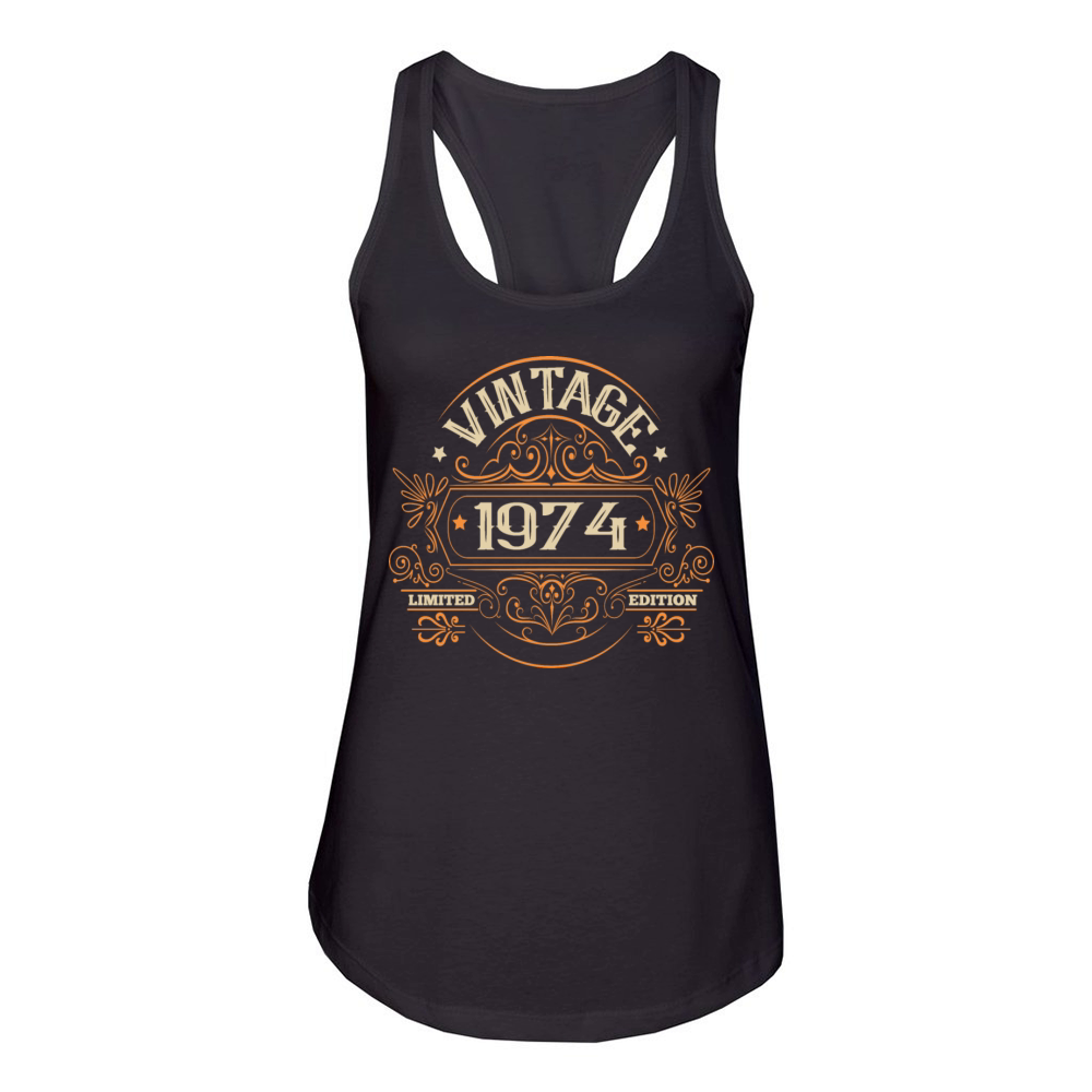 Vintage 1974 Birthday Royal with Ornaments Women's Racerback Tank
