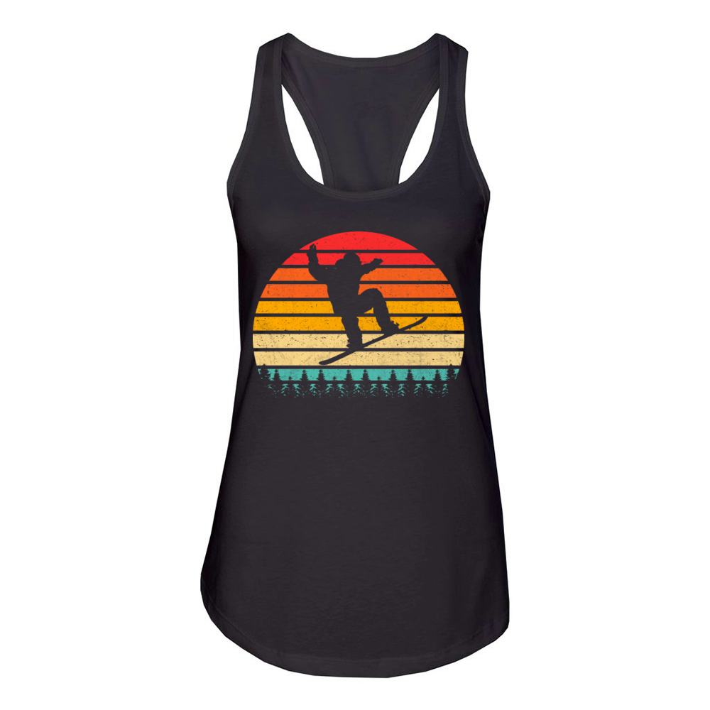 Vintage Sunset Snowboarding Winter Retro Women's Racerback Tank