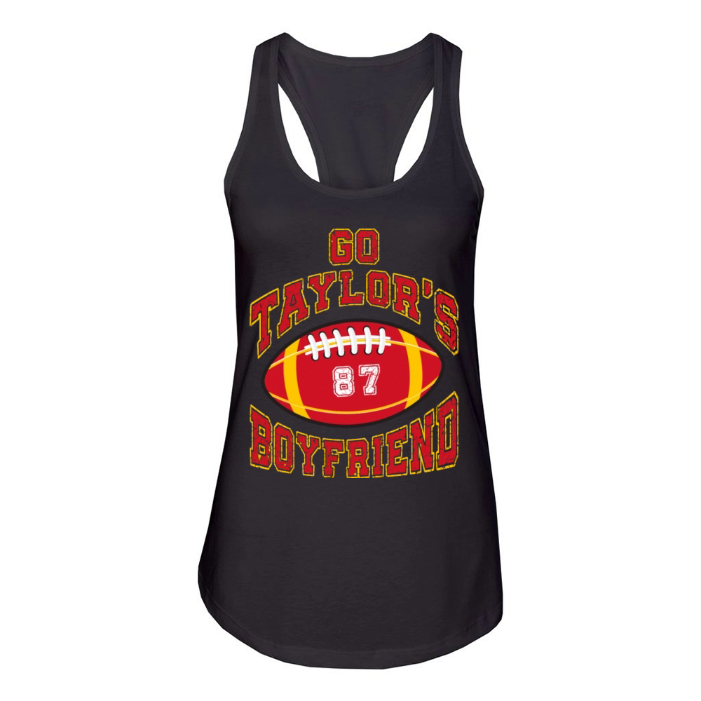 go taylors boyfriend funny football fantasy on Women's Racerback Tank