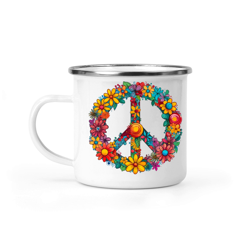 Peace Sign Floral Hippie Flower Festival for Camping Mug