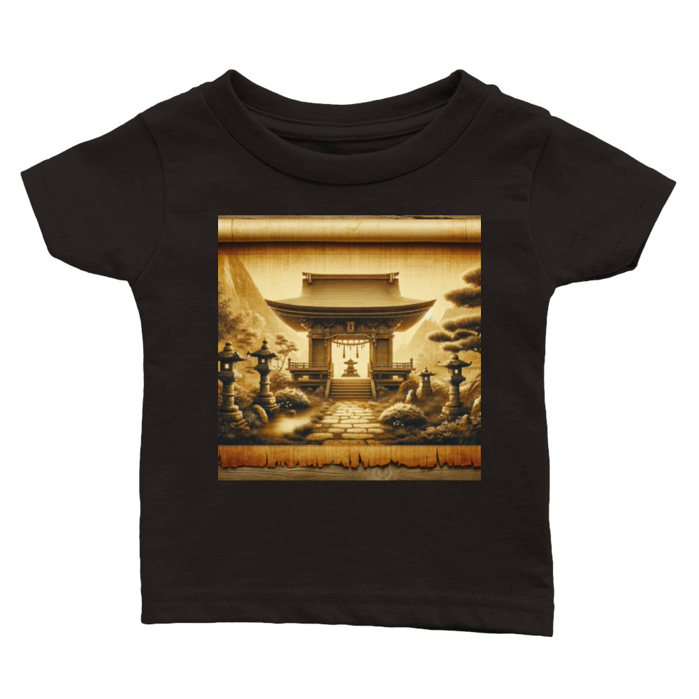 Classic Temple Shrine Scenery Papyrus Scroll Classic Baby Crewneck T-shirt