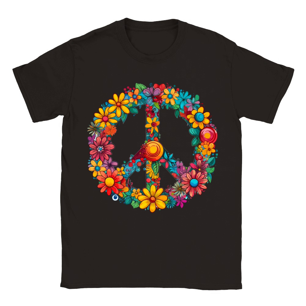 Peace Sign Floral Hippie Flower Festival for Classic Kids Crewneck T-shirt