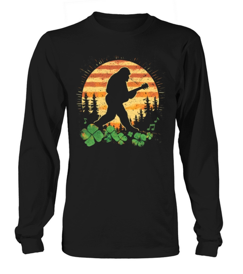 Patricks Day Shamrock Sasquatch Guitar Vintage Long sleeved Unisex