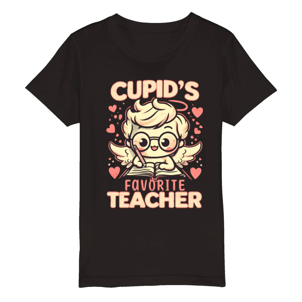Cupids Favorite Teacher Cute Valentines Pastel Organic Kids Crewneck T-shirt