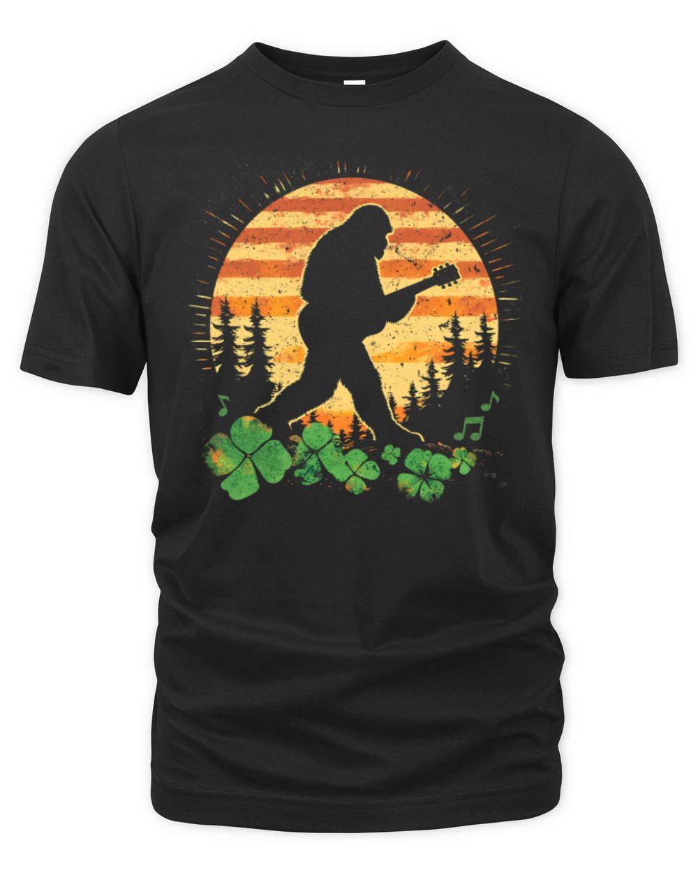 Patricks Day Shamrock Sasquatch Guitar Vintage Organic Unisex T-shirt