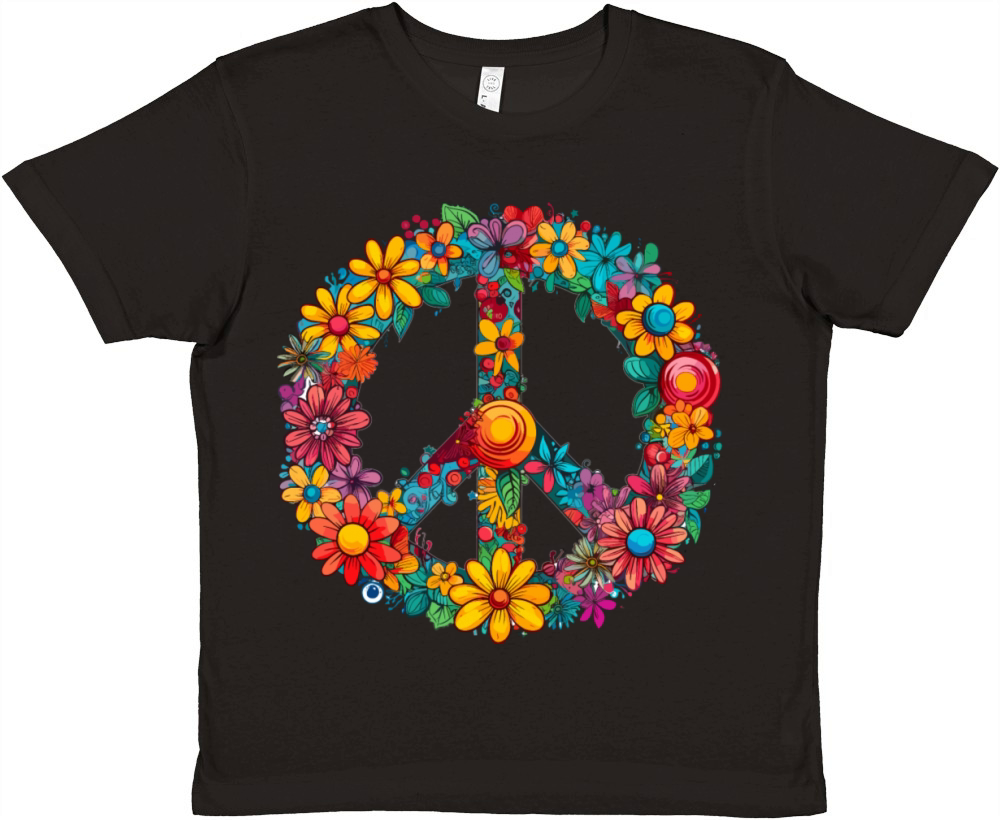 Peace Sign Floral Hippie Flower Festival for Premium Kids Crewneck T-shirt