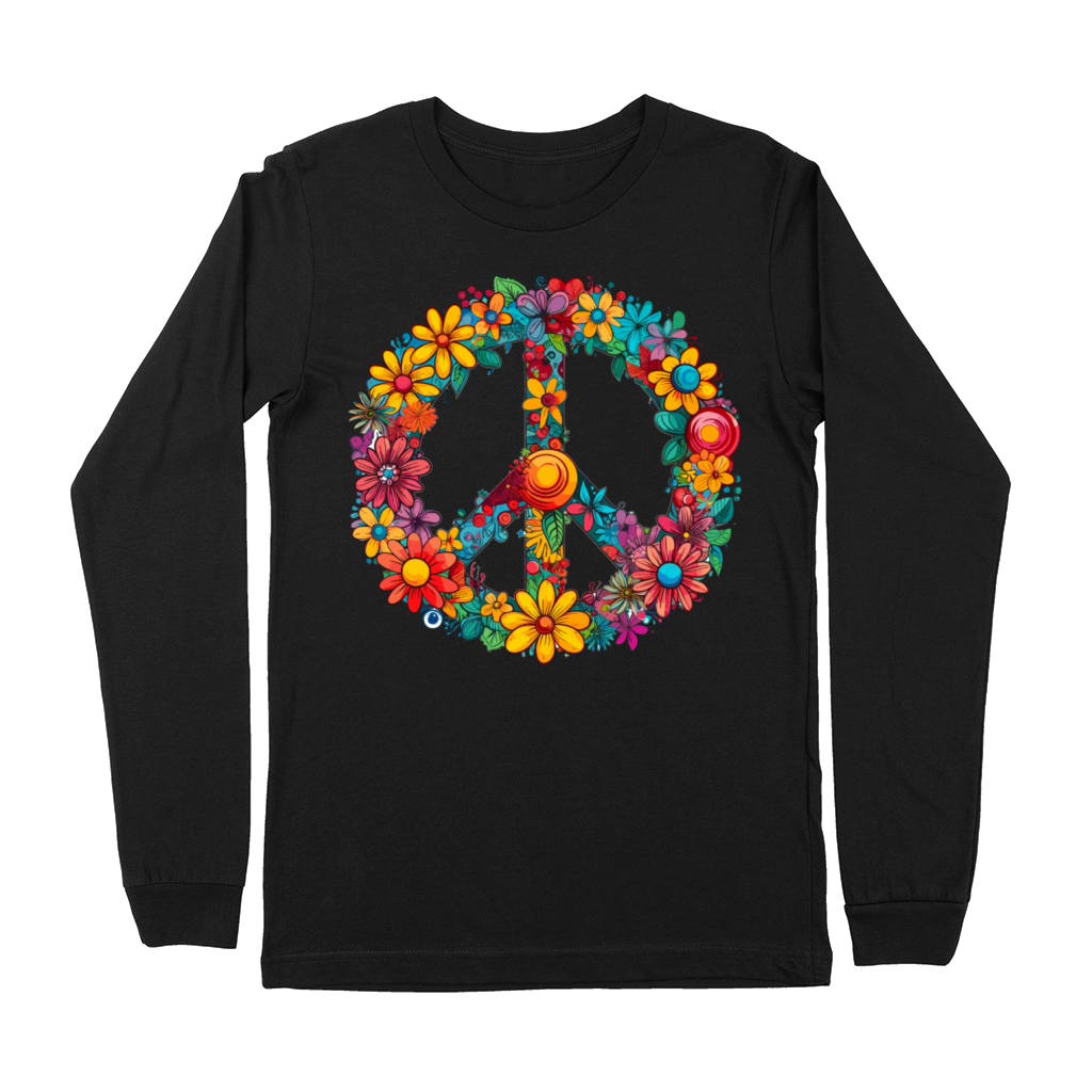 Peace Sign Floral Hippie Flower Festival for Premium Long Sleeve