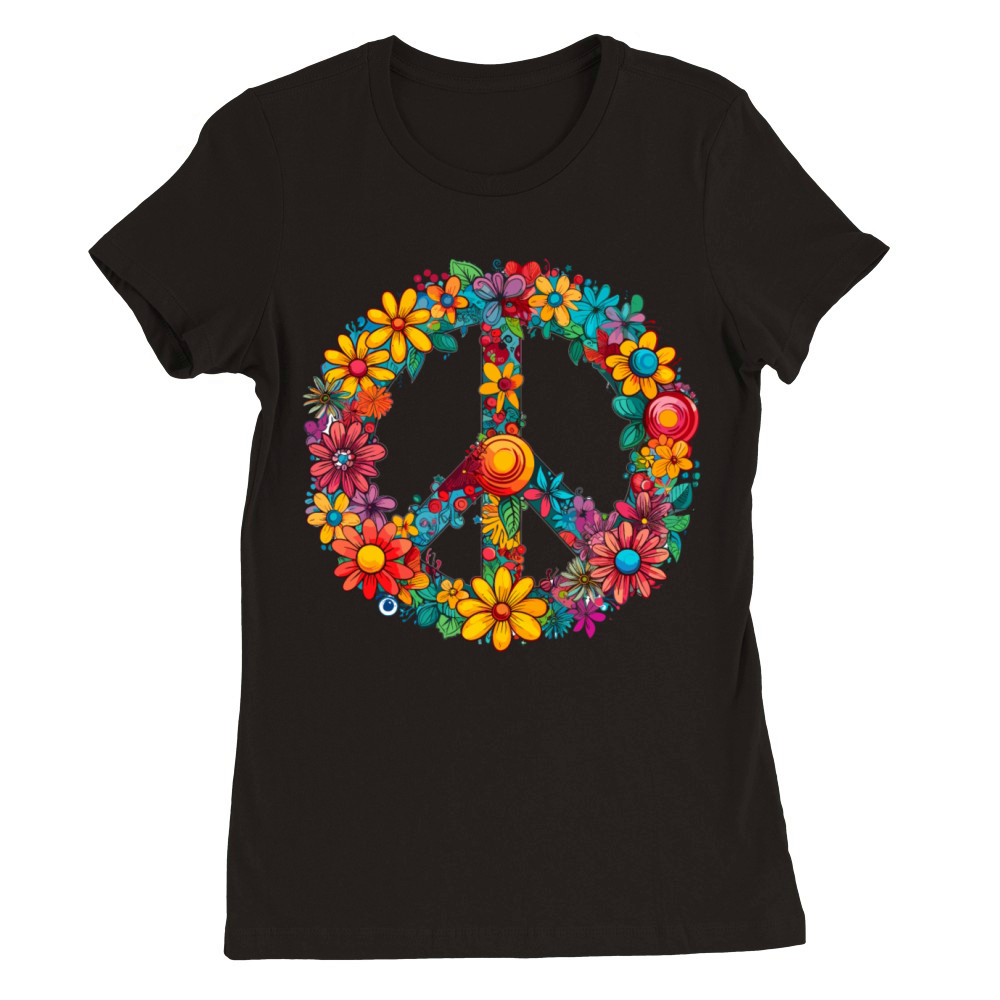 Peace Sign Floral Hippie Flower Festival for Premium Womens Crewneck T-shirt