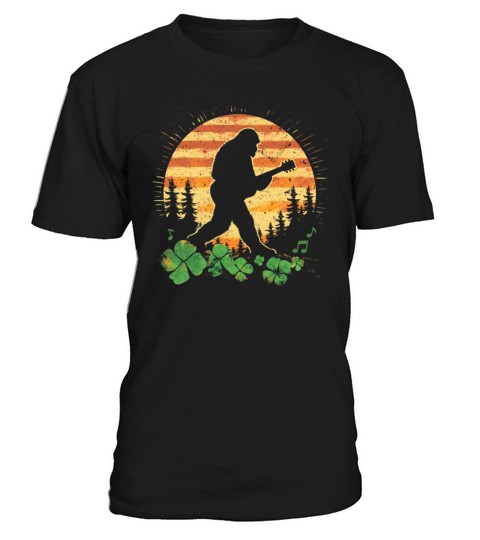 Patricks Day Shamrock Sasquatch Guitar Vintage T-Shirt Unisex