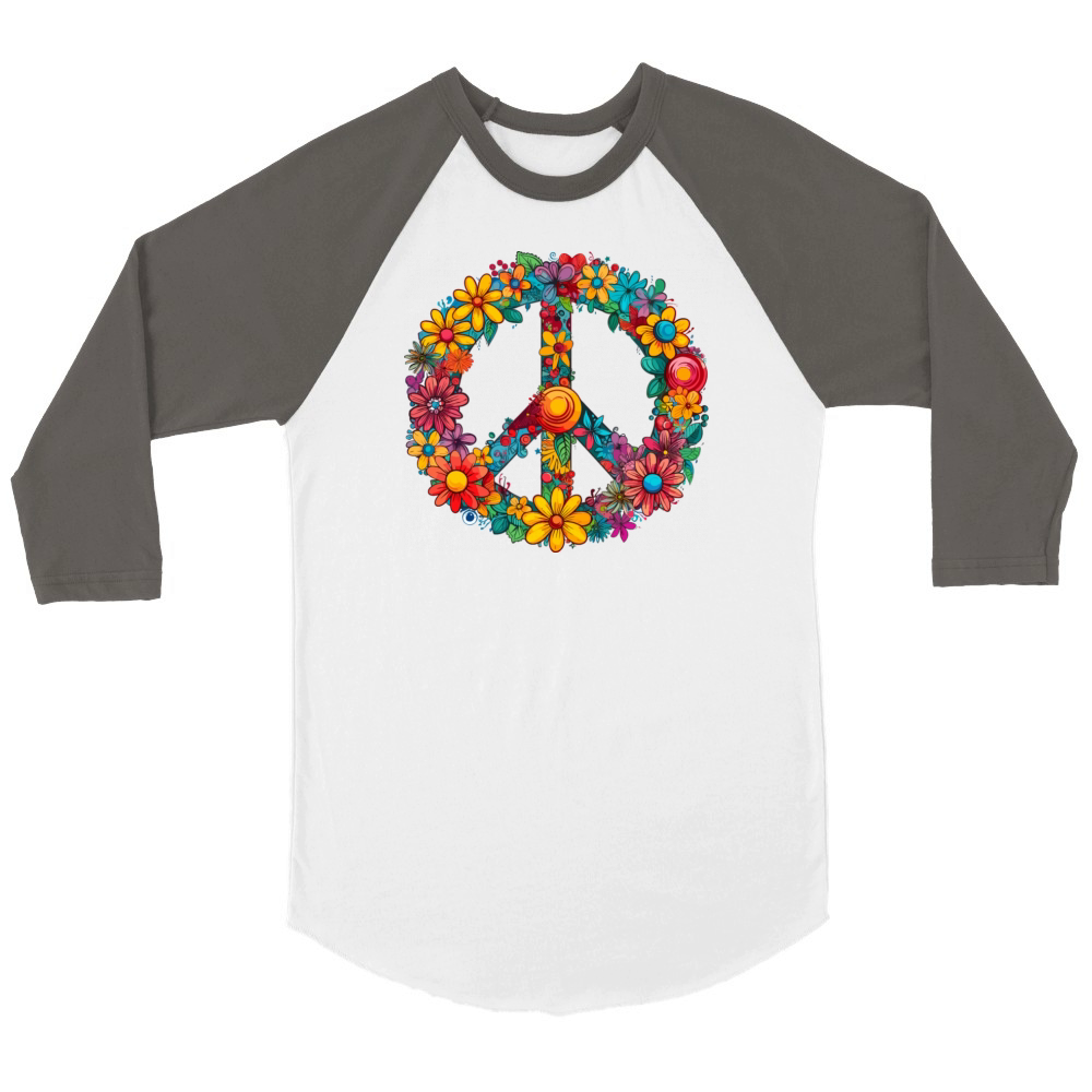 Peace Sign Floral Hippie Flower Festival for Unisex ¾ sleeve Raglan T-shirt