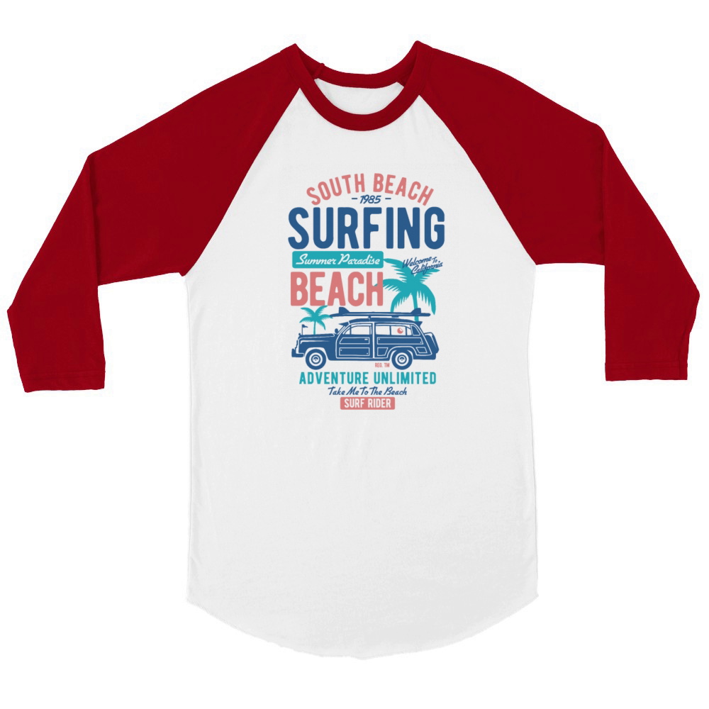 South Beach Surfing Summer Unisex ¾ sleeve Raglan T-shirt