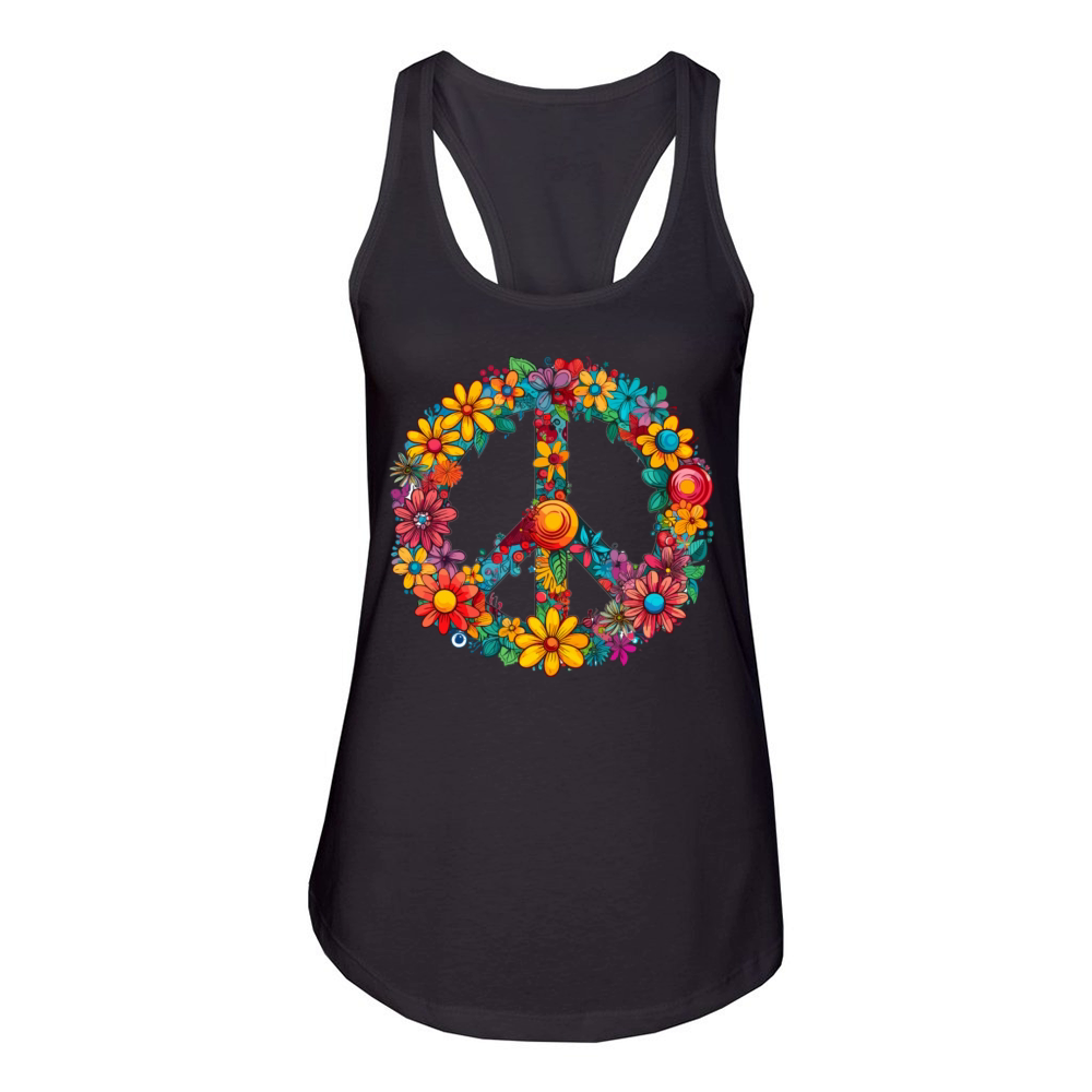 Peace Sign Floral Hippie Flower Festival for Women's Racerback Tank