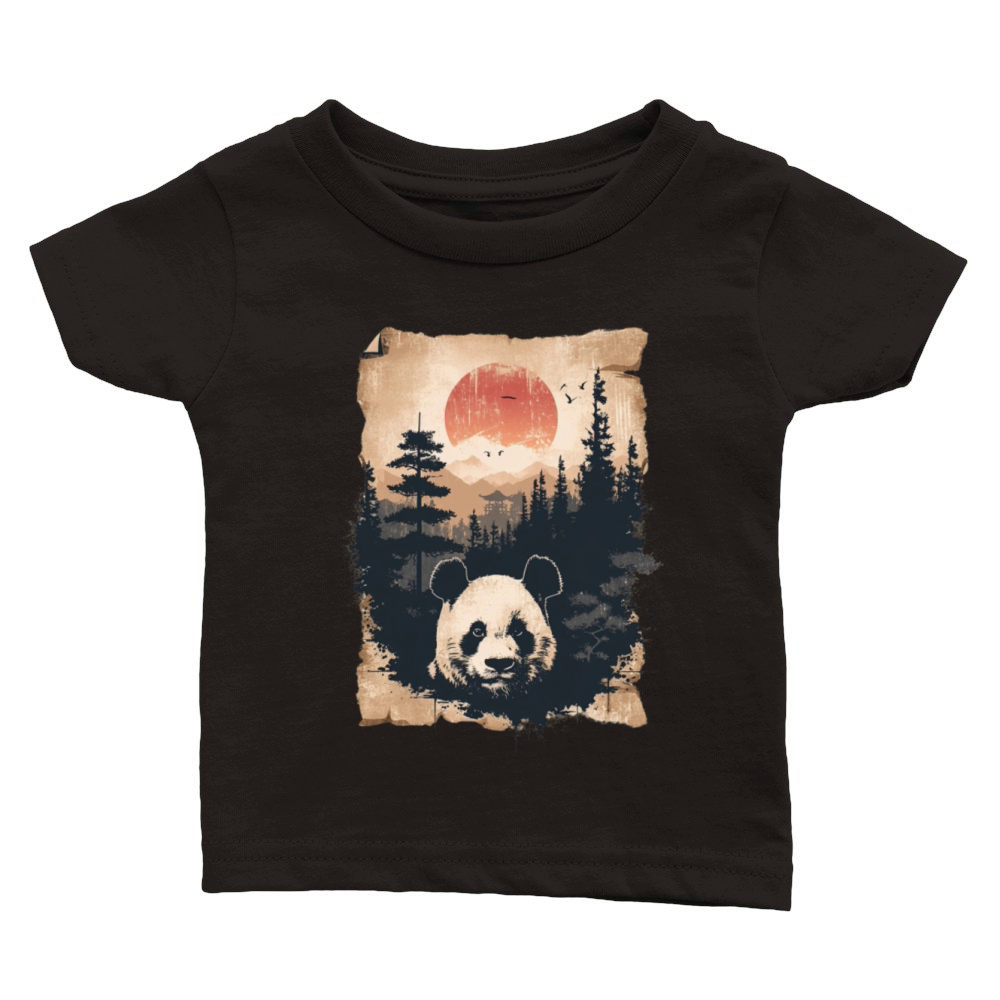 Sunset Scenery Papyrus Scroll Japanese Art Panda Classic Baby Crewneck T-shirt